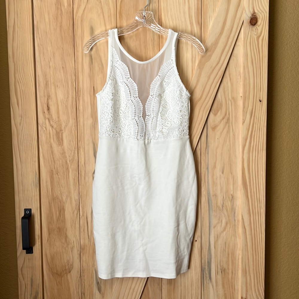White, Mesh Overlay Party Dress